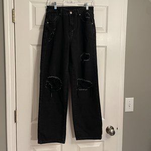 Shein Women's Black High Waisted Wide Leg Ripped Jeans Size 30